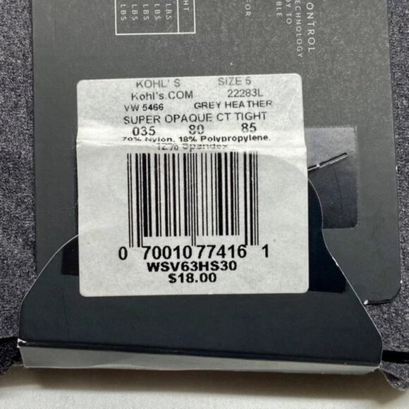 Simply Vera Wang Control Top Tights Sz 5 Grey Heather Super Opaque Smoothing NWT - Picture 4 of 6